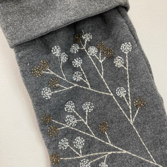 West Elm Holiday Gray Wool Blend Beaded Stocking - Picture 3 of 10